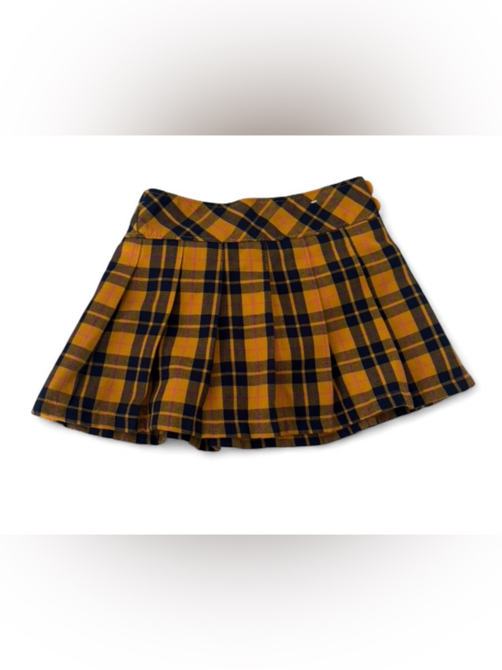 Plaid Pleated Kids Skirt - Mustard/Navy